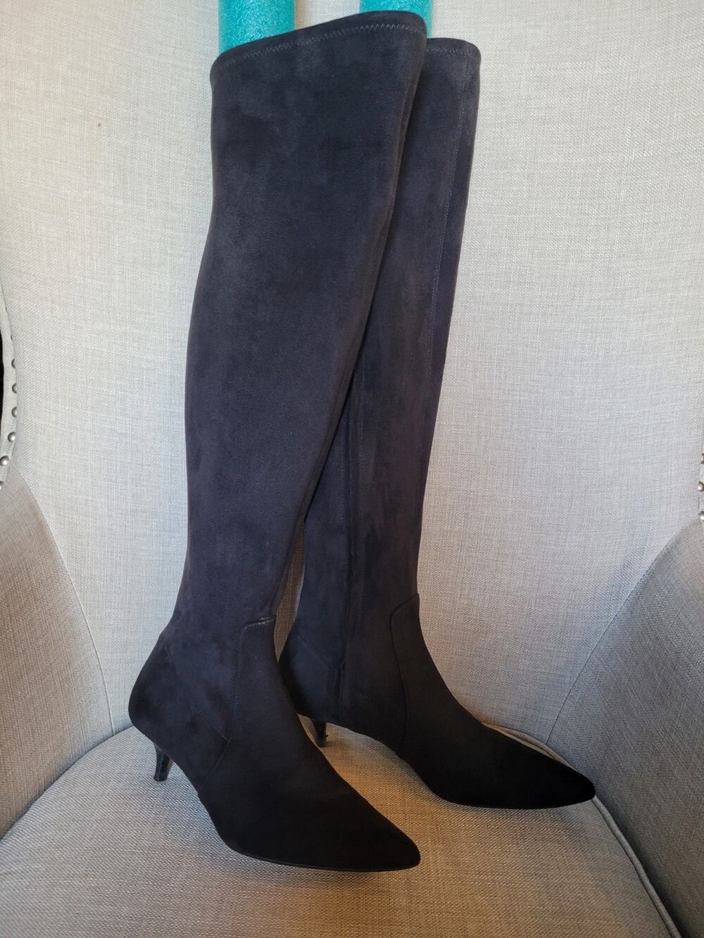 Michael Kors Black Suede Over-the-Knee Kitten Heel Boots Size 7.5M